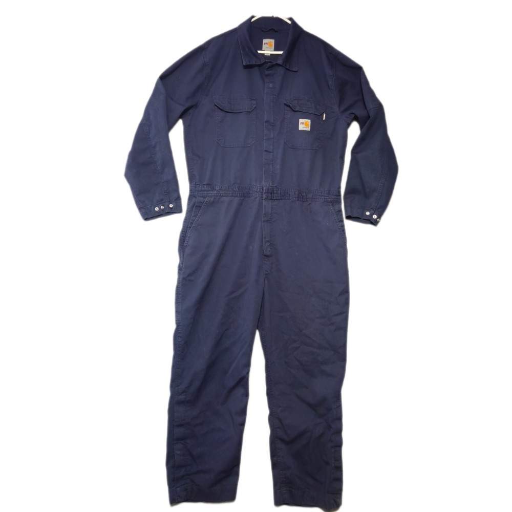 Carhartt FR Coveralls Men XL Regular Navy Blue Flame Resistant 105016 CAT 2 Work
